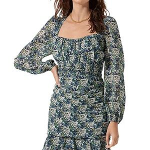Astr Blue and Green Floral Long Sleeve Dress